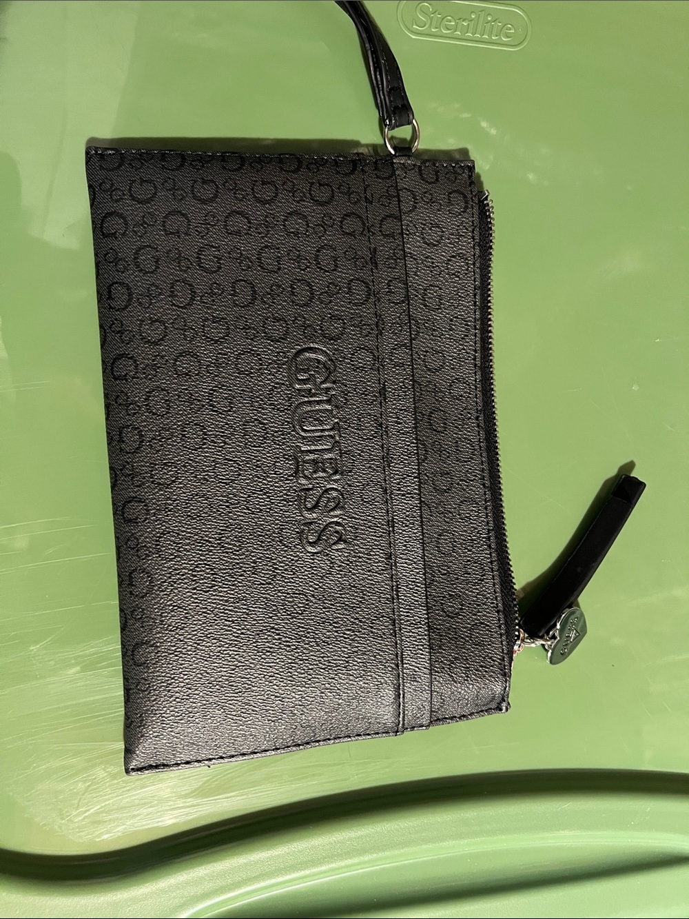 GUESS Black Logo Embossed Wristlet Pouch